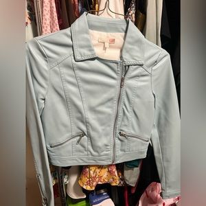 Faux leather light blue jacket